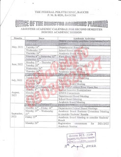 Bauchi Polytechnic Academic Calendar 2020/2021 Academic Session Bauchi polytechnic Calendar