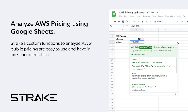 Screenshot of AWS Pricing by Strake