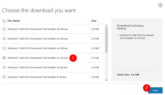 Elección de la herramienta de descarga USB/DVD de Windows