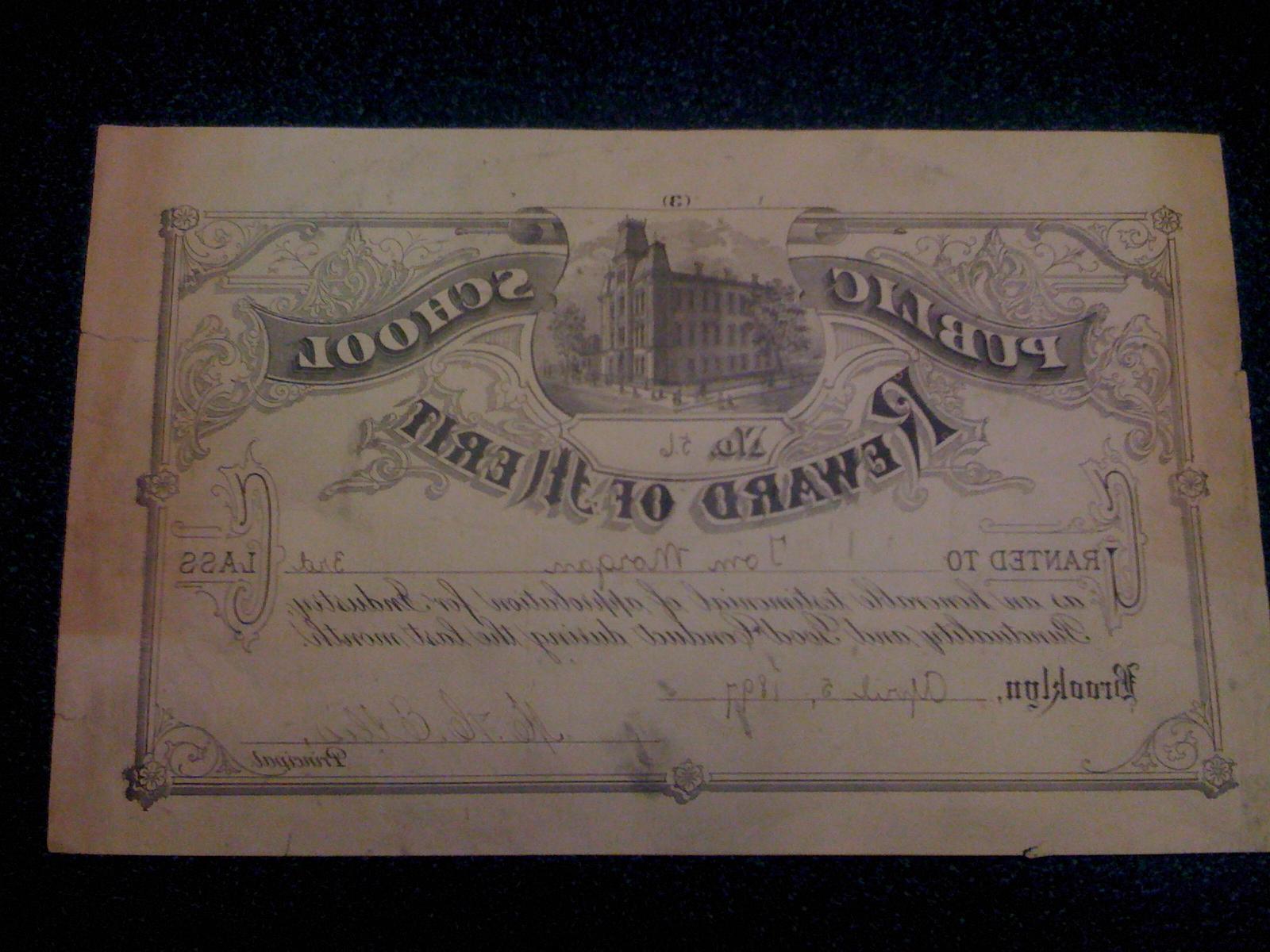 P.S. 56 merit reward, 1897.