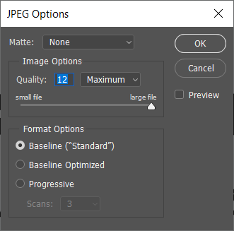 ป๊อปอัปของตัวเลือก JPEG จะปรากฏขึ้นโดยใช้ซึ่งคุณสามารถกำหนดคุณภาพของภาพได้