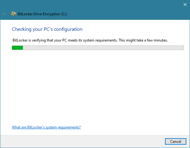 BitLocker sta verificando la configurazione del PC