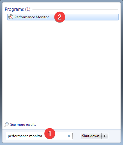 Zoek naar "Prestatiemonitor"  in Windows 7