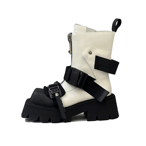 Title 6, Leather Female Square Toe Thick Bottom Front Zi...