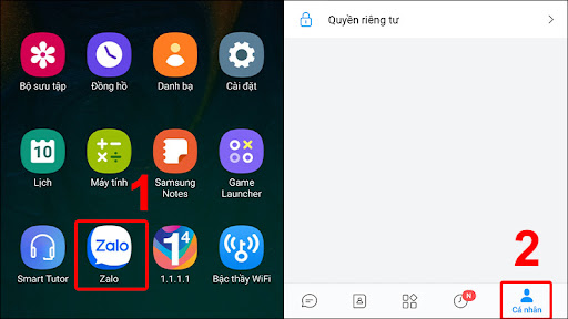 Vào ứng dụng Zalo và chọn Cá nhân