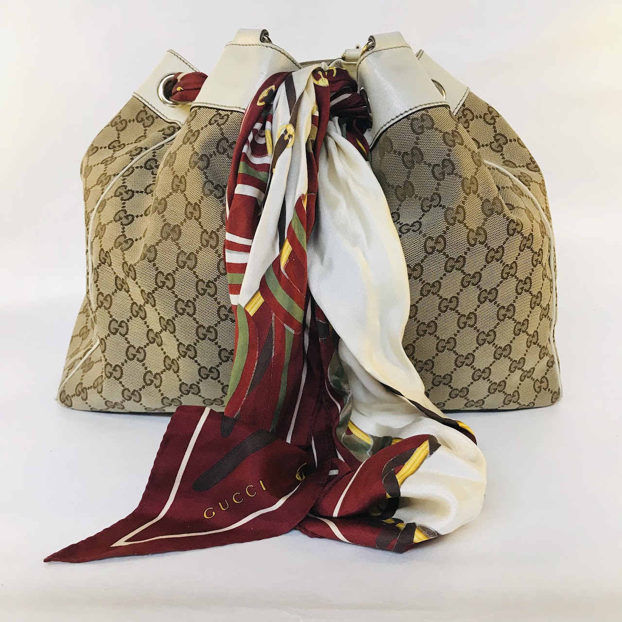 Gucci Monogram Canvas Drawstring Shoulder Bag