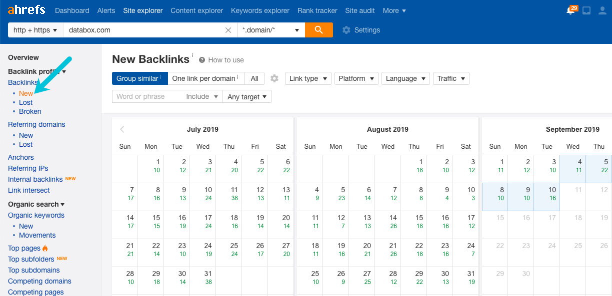 see new backlinks in ahrefs