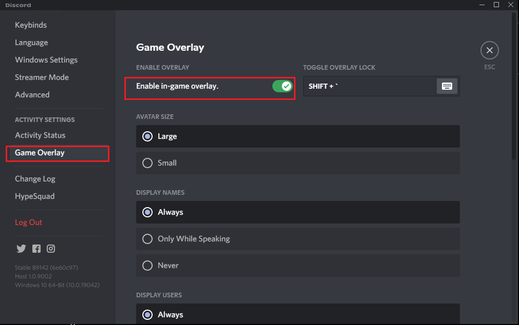 ปิดตัวเลือกที่ชื่อว่า เปิดใช้งานโอเวอร์เลย์ในเกม |  วิธีปิดการใช้งาน Discord Overlay