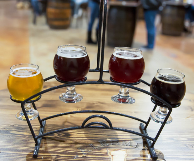 photo of four small glasses of beer