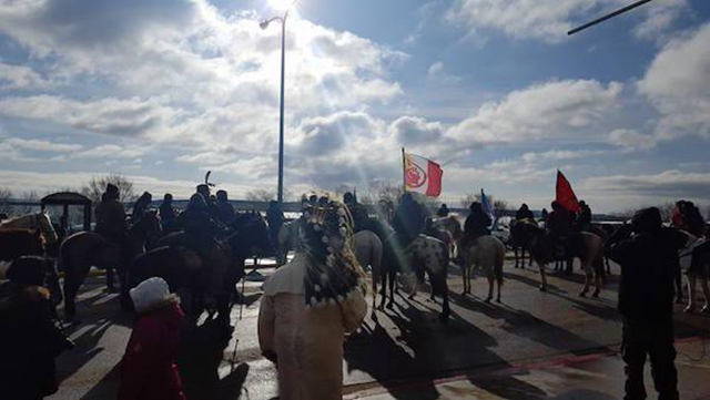 The spirit riders at Standing Rock show support for keeping the Missouri River waters clean, as the Great Sioux Nation defends its waters from the Dakota Access Pipeline. Photo: Steve Sitting Bear