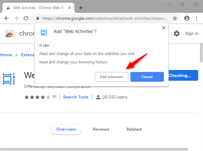 Installation de l'extension Web Activities dans Google Chrome