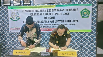 Kemenag dan Kejari Pidie Jaya Tandatangani Kesepakatan Kerjasama Bidang Hukum