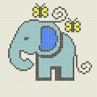 Cute Baby Elephant with Butterflies Embroidery Cross Stitch Pattern