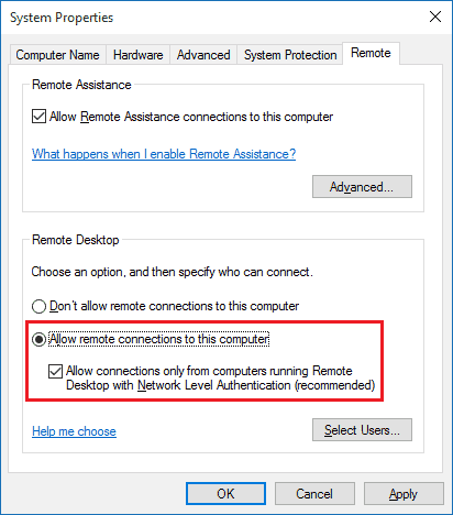 Permitir conexiones remotas a esta computadora |  Habilitar escritorio remoto en Windows 10