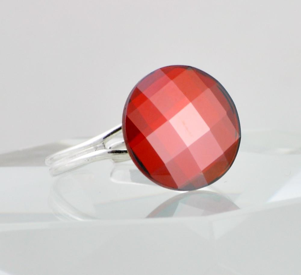 Red Swarovski Crystal Ring, Round Cocktail Ring, Red Magma, Sterling Silver