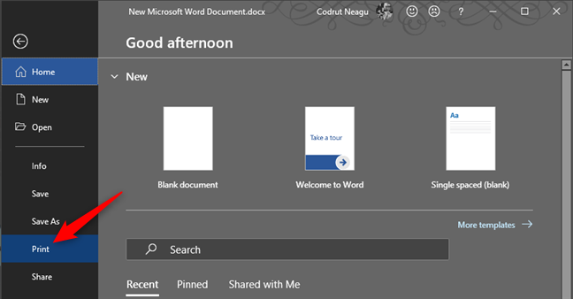 La opción Imprimir de Microsoft Word