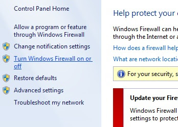 Turn off firewall in Windows 7