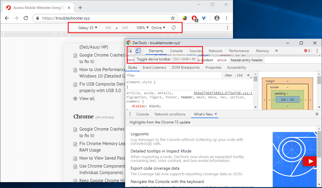 กด Ctrl + Shift + M แล้วคุณจะเห็นแถบเครื่องมือปรากฏขึ้น