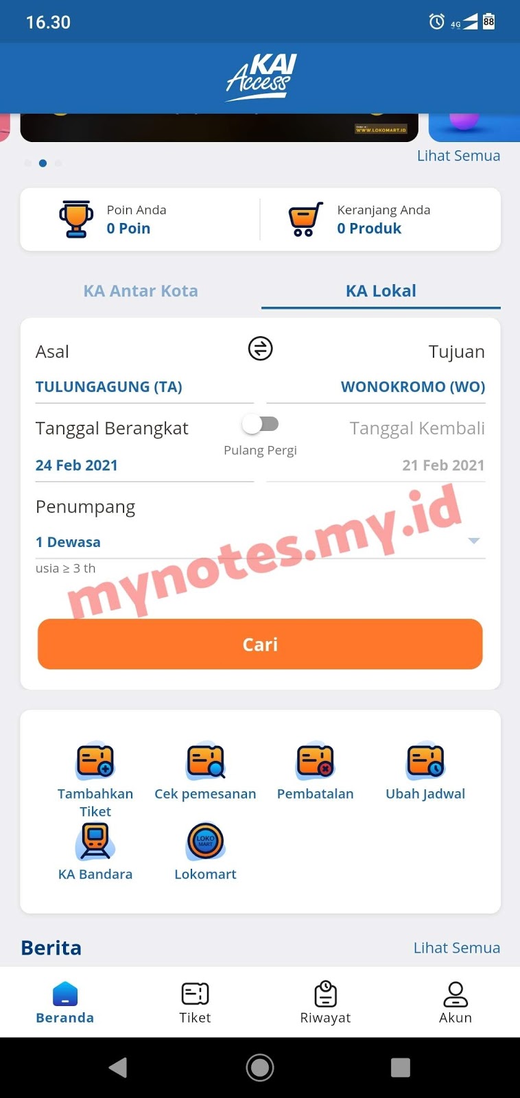 Cara pesan tiket kereta api lokal