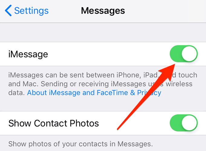 メッセージメニューのiMessageトグル