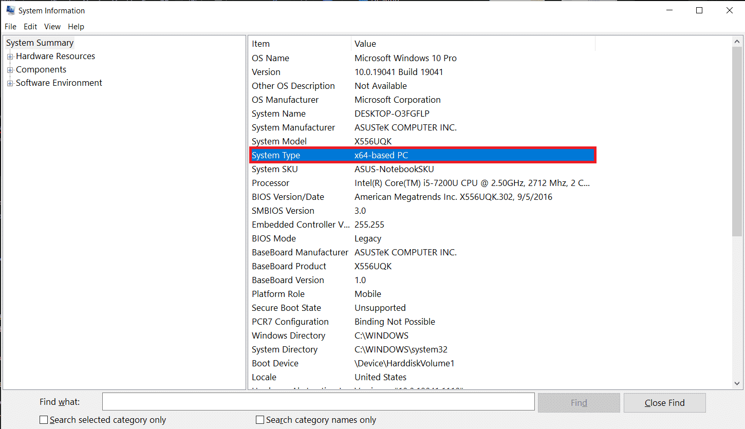 Se non sei sicuro dell'architettura del tuo sistema, esegui semplicemente msinfo32 nella casella di comando Esegui e controlla l'etichetta Tipo di sistema nella finestra seguente.