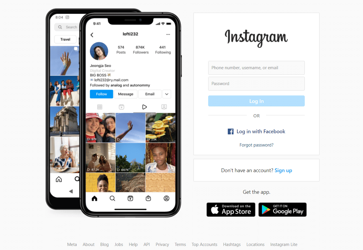 iniciar sesión en instagram en el navegador web