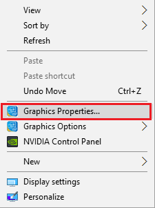 Fare clic con il pulsante destro del mouse sul desktop e selezionare Proprietà grafiche