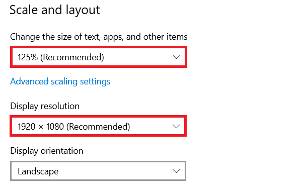 Configure las opciones recomendadas en Resolución de pantalla.
