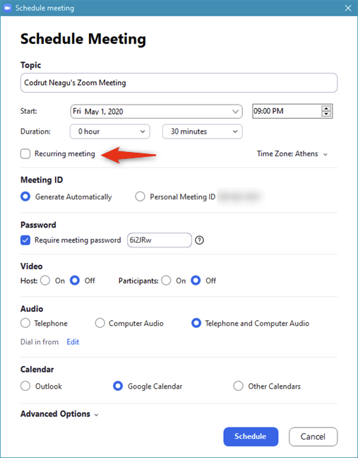 Configurar una reunión de Zoom programada para que se repita