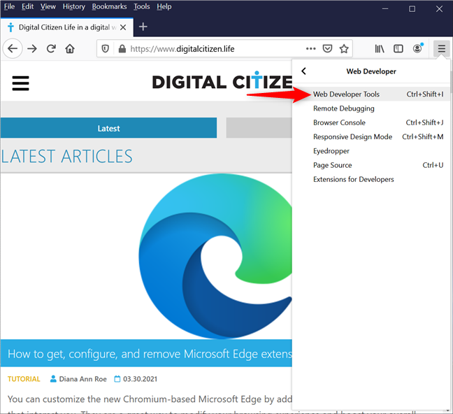 Acceda a las herramientas de desarrollo web para ver las cookies en Firefox