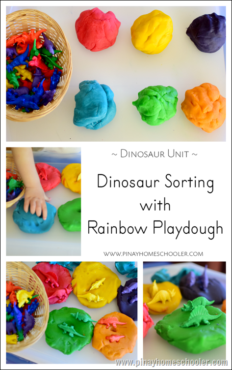 Fun Dinosaur Color Sorting with Homemade Playdough Recipe