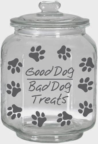  Housewares International Extra Large Clear Glass Dog Treats Jar with Glass Lid, Round, Saying Good Dog/Bad Dog Treats