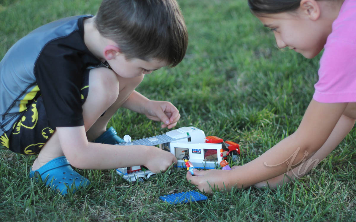 Children playing with LEGO