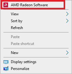 Faites un clic droit sur Bureau et cliquez sur AMD Radeon.  Correction de la sortie d'Unreal Engine en raison de la perte d'un périphérique D3D