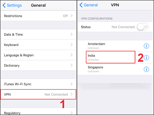 Ấn vào tên máy chủ để chọn cấu hình VPN mà bạn muốn sử dụng