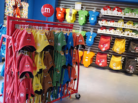 hat and children's clothes for sale at M&M's World in Shanghai