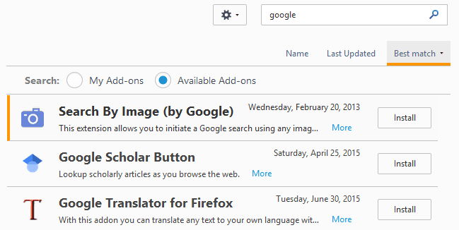 cài đặt add-on firefox