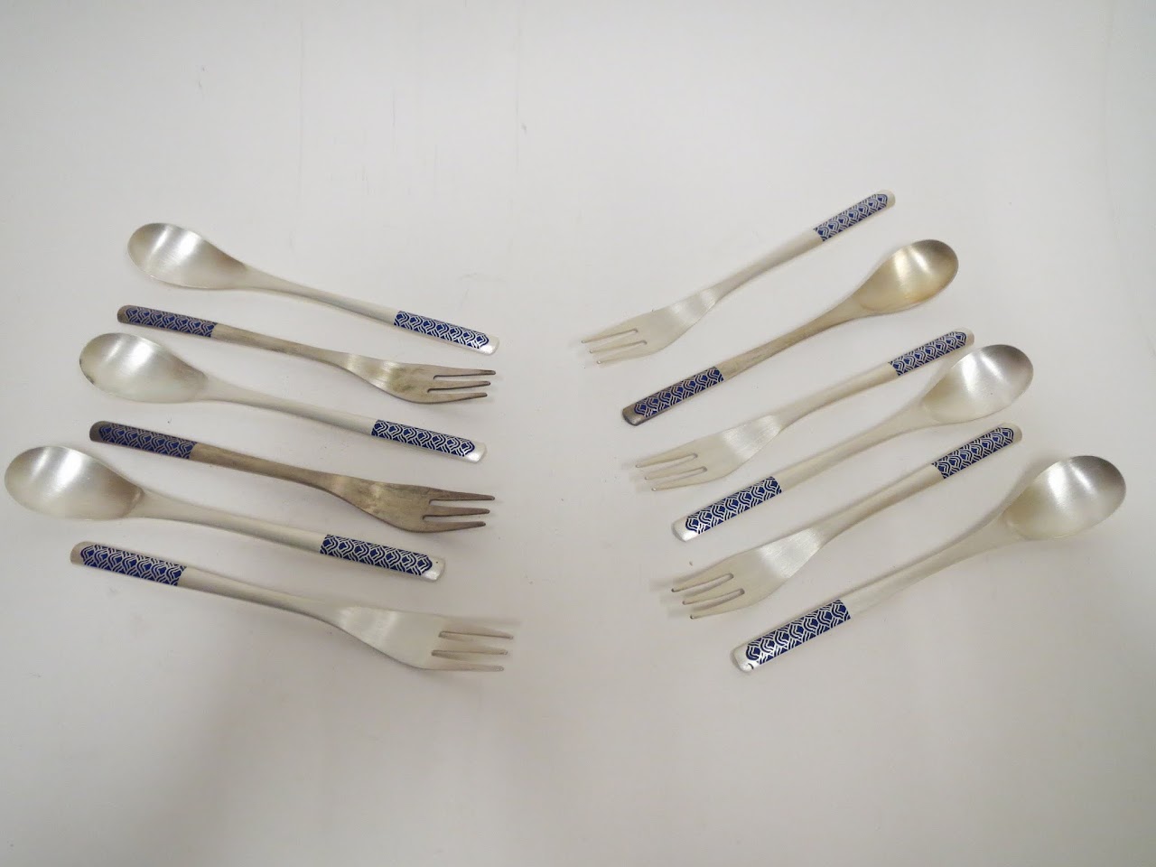 Coin Silver and Enamel Fork and Spoon Set