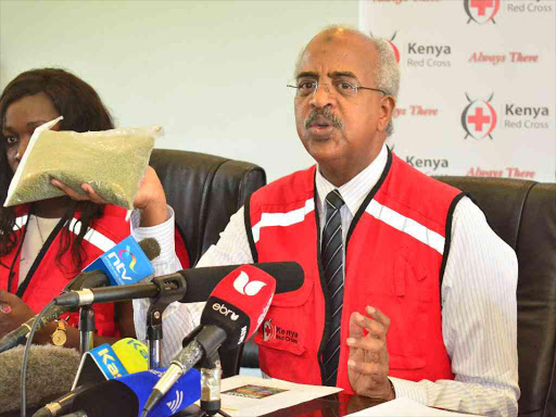 Red Cross Secretary General Abbas Gullet addresses the press at their headquarters in Nairobi, February 22, 2018. /VICTOR IMBOTO