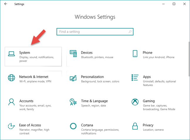 La categoría de configuración del sistema