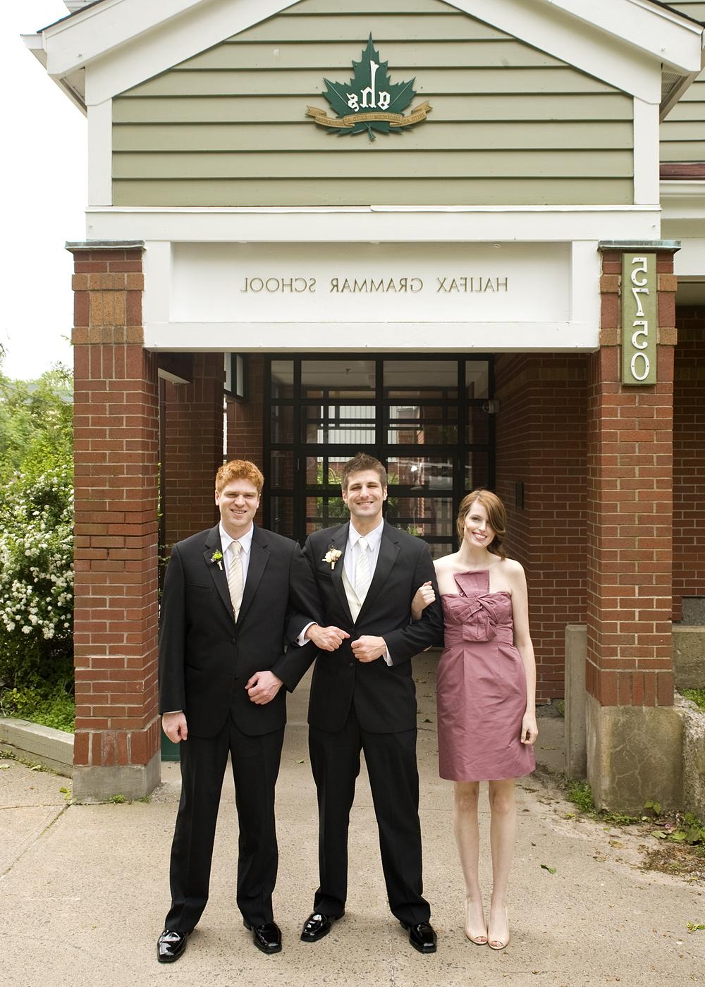 with their wedding party,