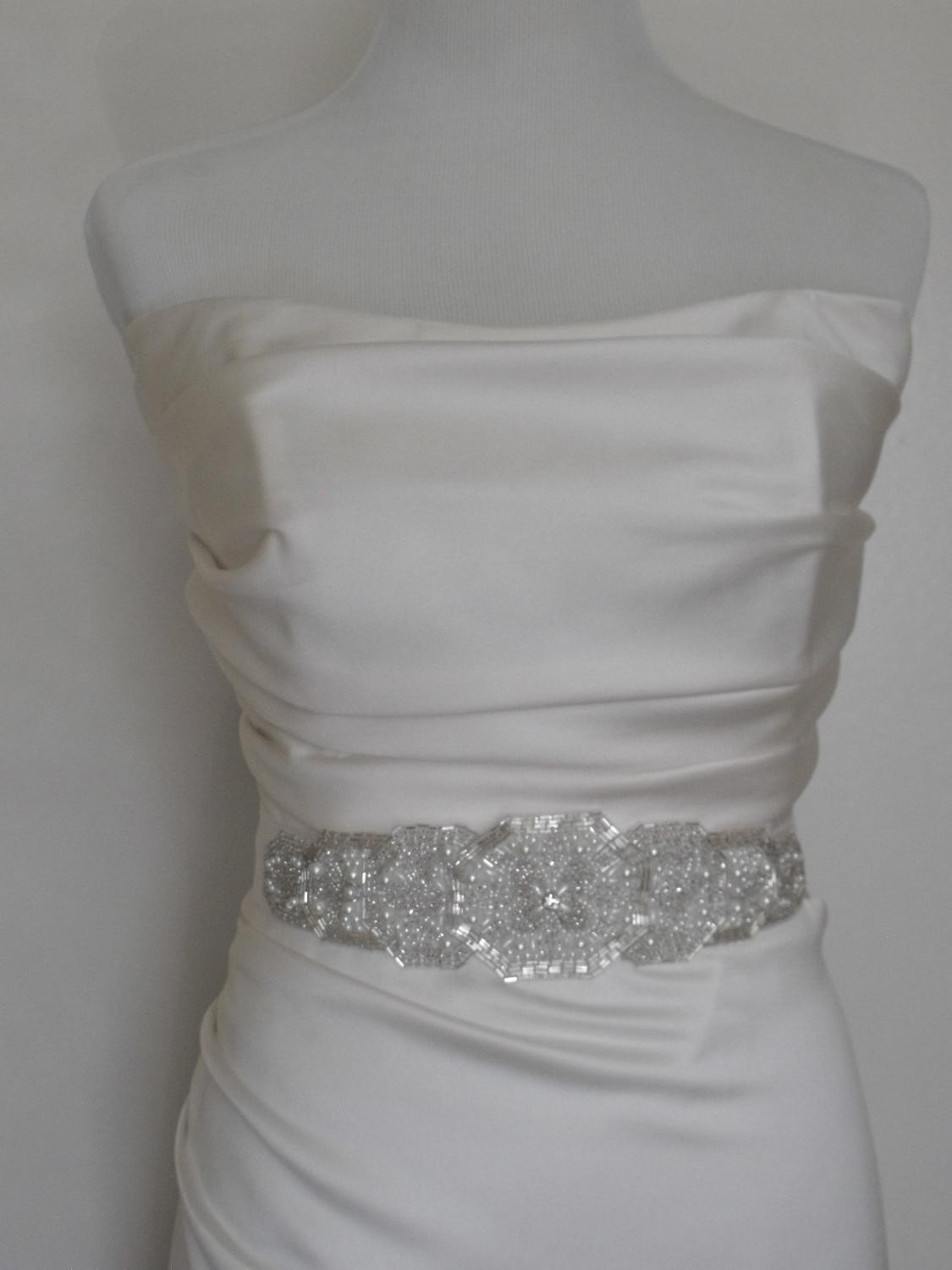 Beaded Rhinestone Pearl Sash,