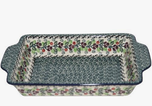  New Polish Pottery RECTANGULAR BAKER WITH HANDLES Boleslawiec CA Pattern 1415