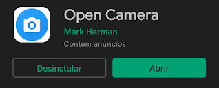 descrição da imagem, fundo preto da playstore, logo azul e fonte branca do app, ao lado o nome do app e do fabricante, abaixo os botoes de desinstalar e de abrir, fim da descrição