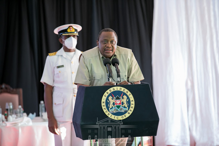 President Uhuru Kenyatta addressing the Cabinet Meeting on Friday at the KWS Law Enforcement Academy in Manyani.