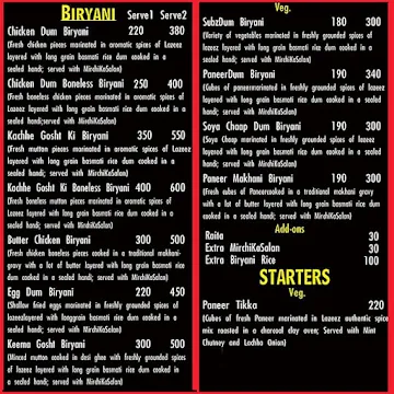 Lazeez Biryani menu 