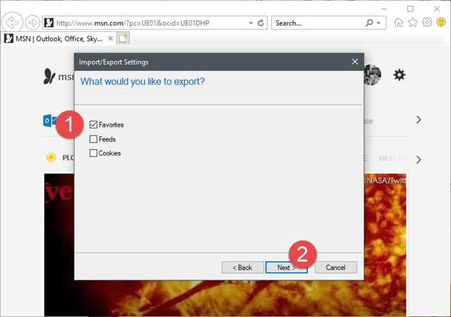 Internet Explorer, Windows, favoritos, importar, exportar