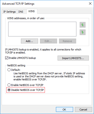 TCP IP를 통한 NetBIOS 비활성화