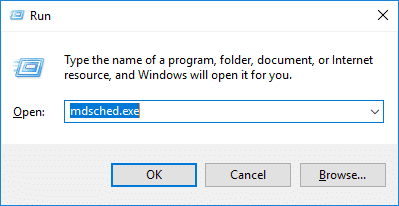 Premi il tasto Windows + R, quindi digita mdsched.exe e premi Invio per aprire la diagnostica della memoria di Windows