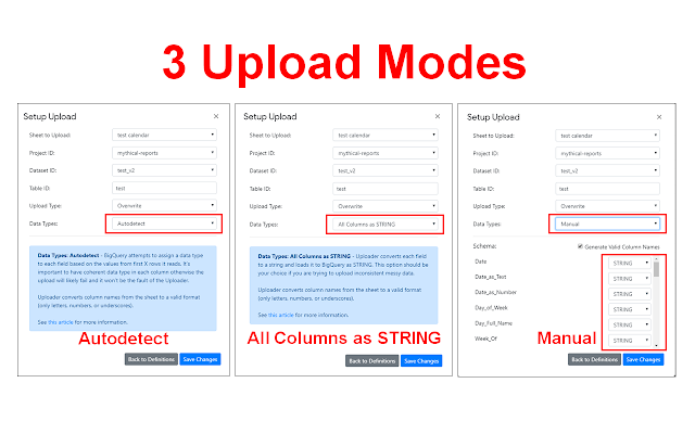 Screenshot of BigQuery Uploader for Sheets